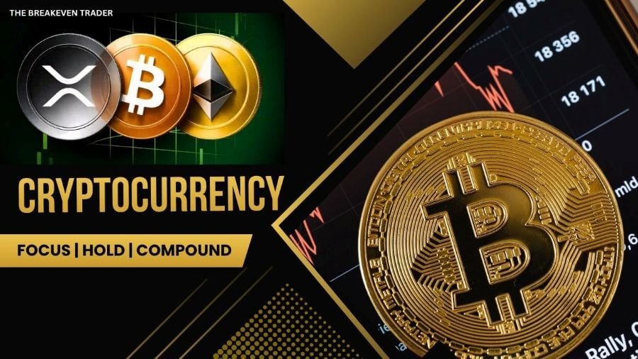 Types of trading markets: Cryptocurrency market digital assets showing Bitcoin, Ethereum, and Ripple coins