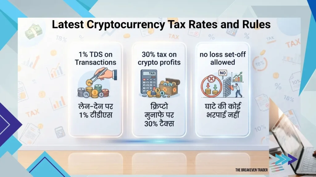Latest cryptocurrency tax rates and rules infographic by The Breakeven Trader