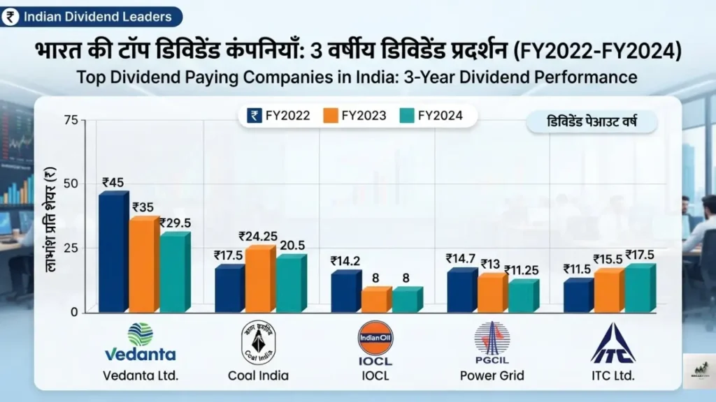 भारत की टॉप डिविडेंड कंपनियां 3 वर्षीय प्रदर्शन चार्ट - Top Dividend Stocks India Chart