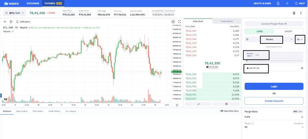 WazirX me Trading kaise kare लाइव फ्यूचर्स टर्मिनल
